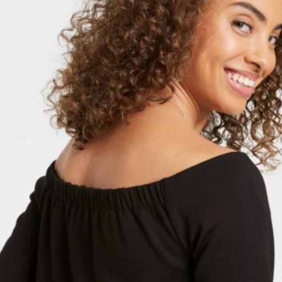 The Nines by Hatch Short Sleeve Off the Shoulder Ponte Top Black - Picture 2 of 6